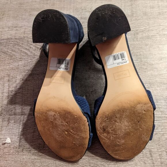 Dune London blue suede sandal ankle strap block heel sz 40 euc - Picture 3 of 5